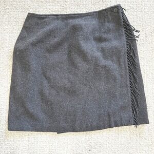 Vintage Talbots Charcoal Wool Blend Wrap‎ Mini Skirt Fringe Classic Career 16